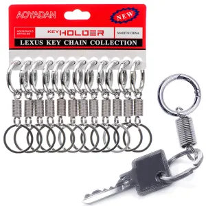 12 Pc Keychains Metal Spring Coil Key Ring Hook Carabiner Clips Belt Keyrings