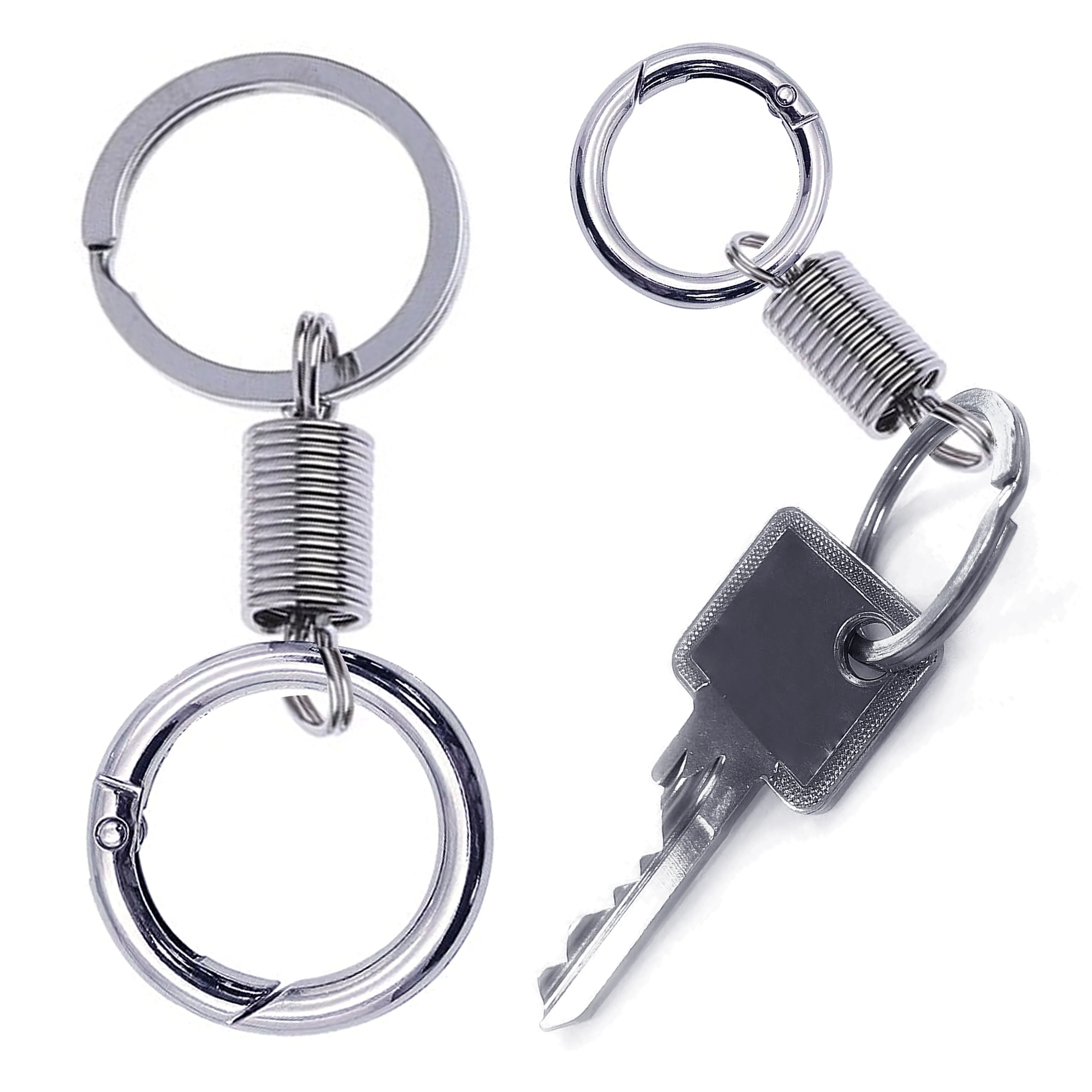 12 Pc Keychains Metal Spring Coil Key Ring Hook Carabiner Clips Belt Keyrings