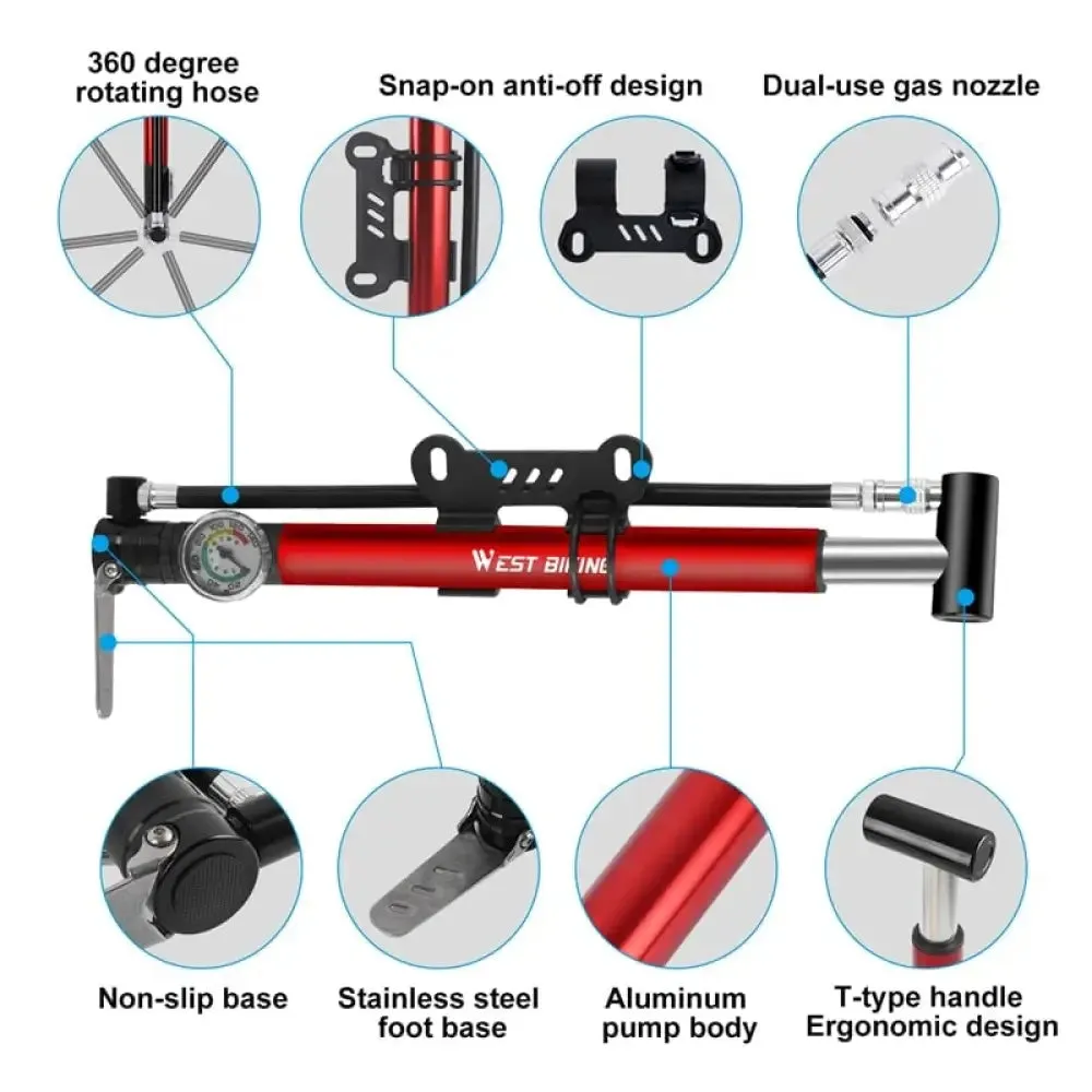 130psi Bike Pump with Pressure Guage