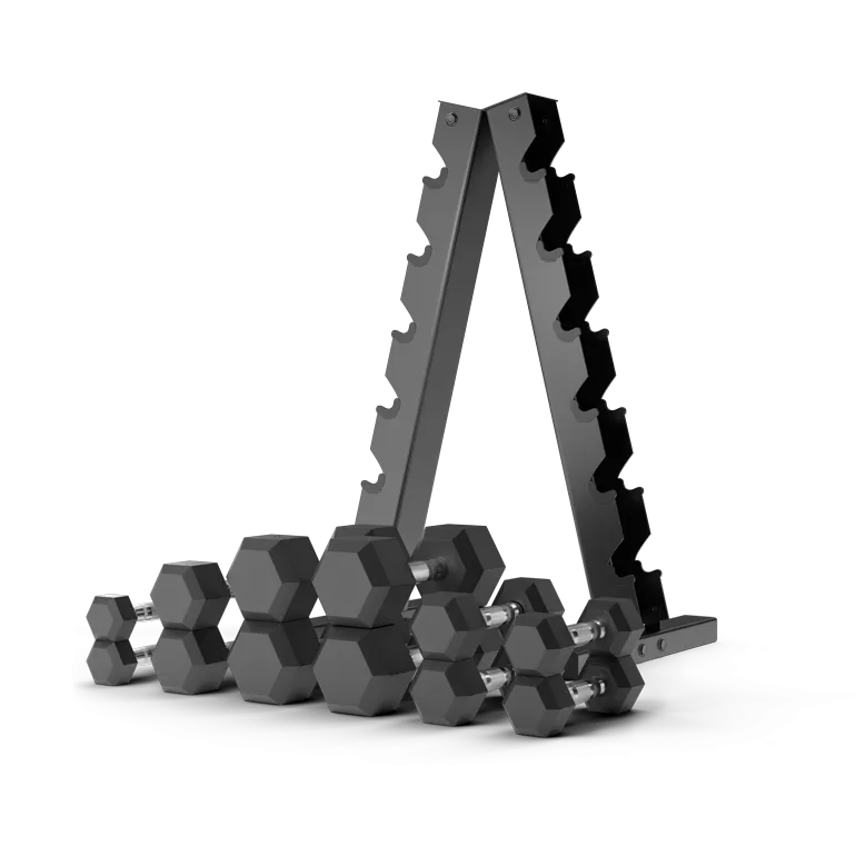 210-Pound Hex Dumbbell Set with A-Frame Rack