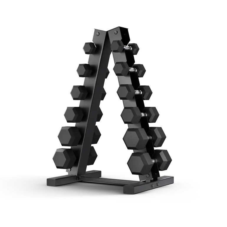 210-Pound Hex Dumbbell Set with A-Frame Rack