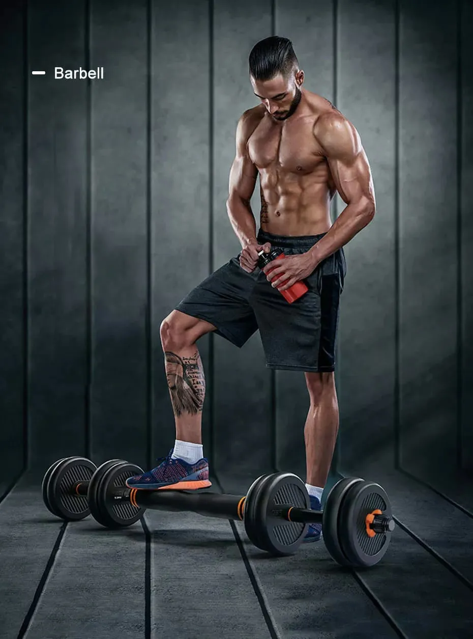 4 in 1 Adjustable 40Kg Dumbbell, Barbell, Kettlebell, Push-Up Stands Fitness Gym Home Work Out Set