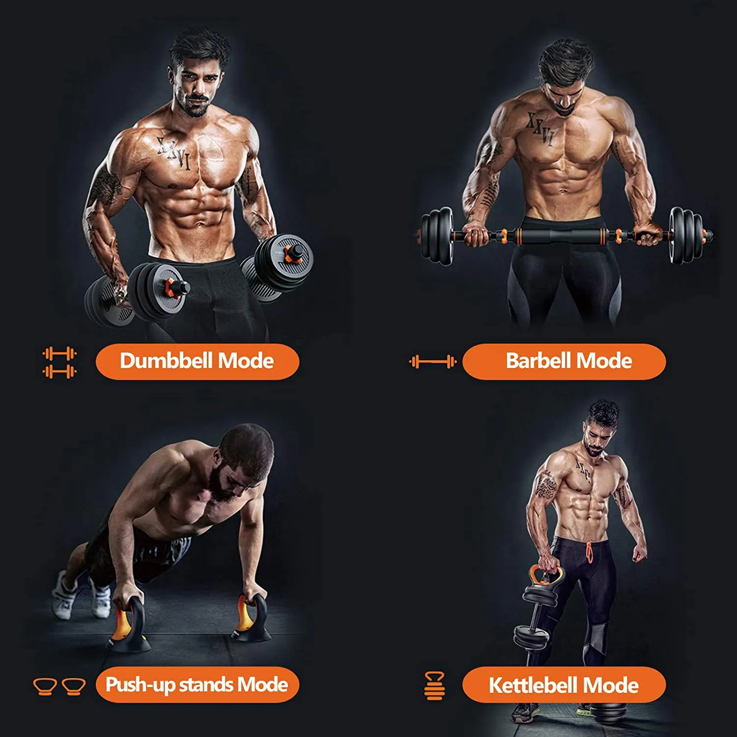 4 in 1 Adjustable 40Kg Dumbbell, Barbell, Kettlebell, Push-Up Stands Fitness Gym Home Work Out Set