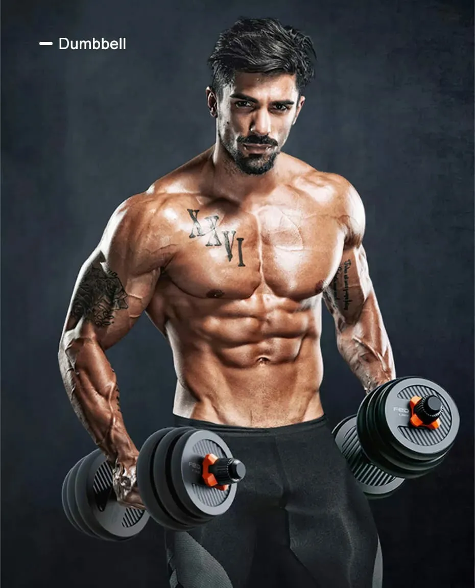 4 in 1 Adjustable 40Kg Dumbbell, Barbell, Kettlebell, Push-Up Stands Fitness Gym Home Work Out Set