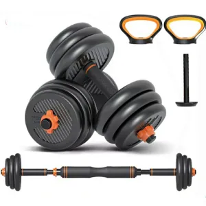 4 in 1 Adjustable 40Kg Dumbbell, Barbell, Kettlebell, Push-Up Stands Fitness Gym Home Work Out Set