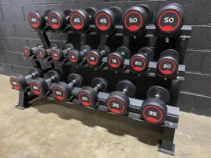 5LB-50LB Pro Style Rubber Dumbbell Set With 3-Tier 10-Pair Dumbbell Rack