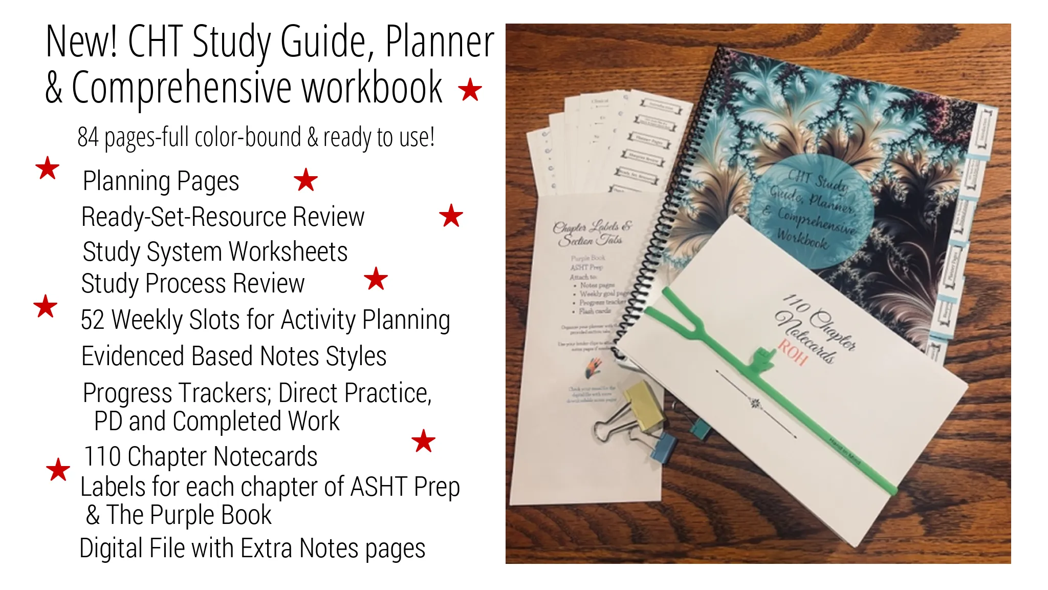 A New Spiral bound, Ultimate CHT Study Guide, Planner & Comprehensive Workbook.