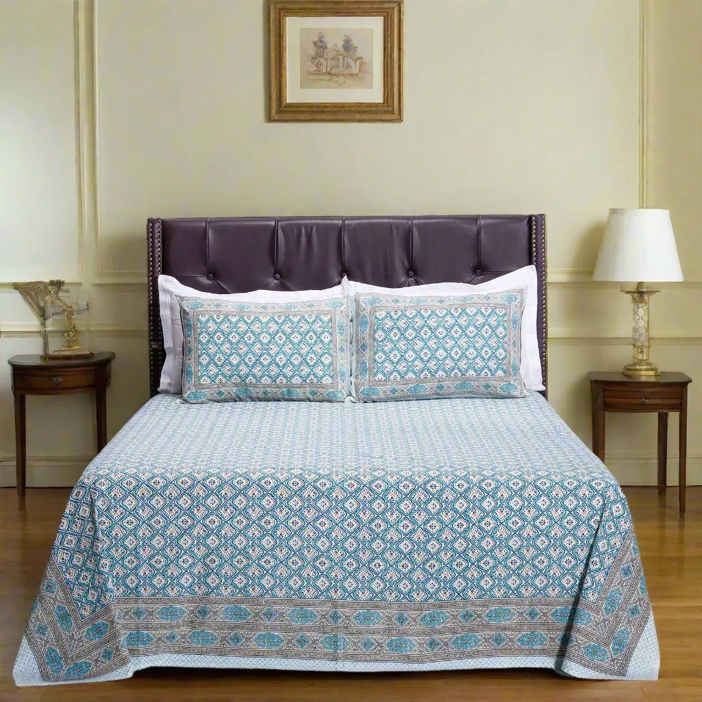 Alice Checks Turqoise Cotton  Bedsheet
