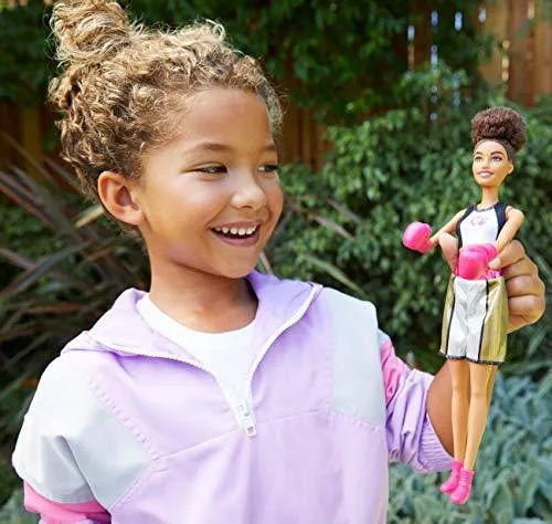 Barbie Boxer Doll, Brunette Wearing Pink Boxing Gloves