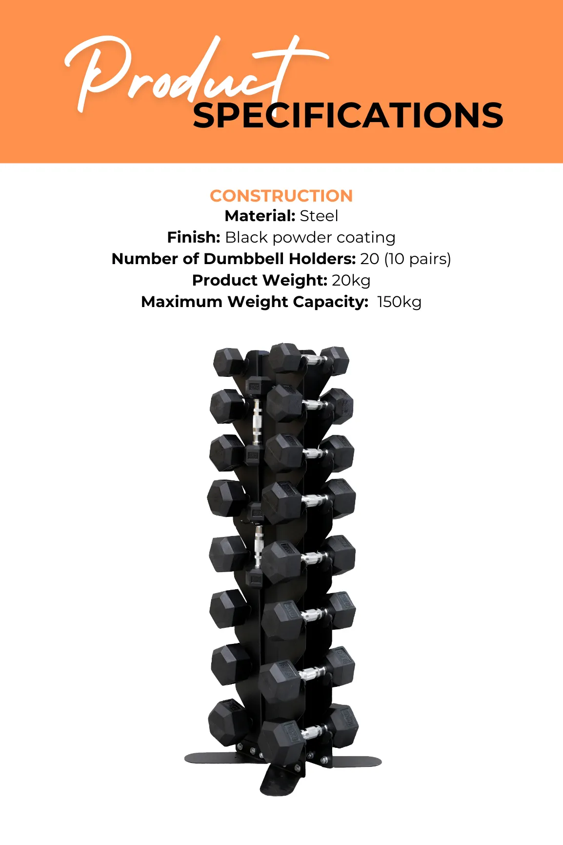 Body Iron Commercial Vertical Hex Dumbbell Rack 10 Pairs