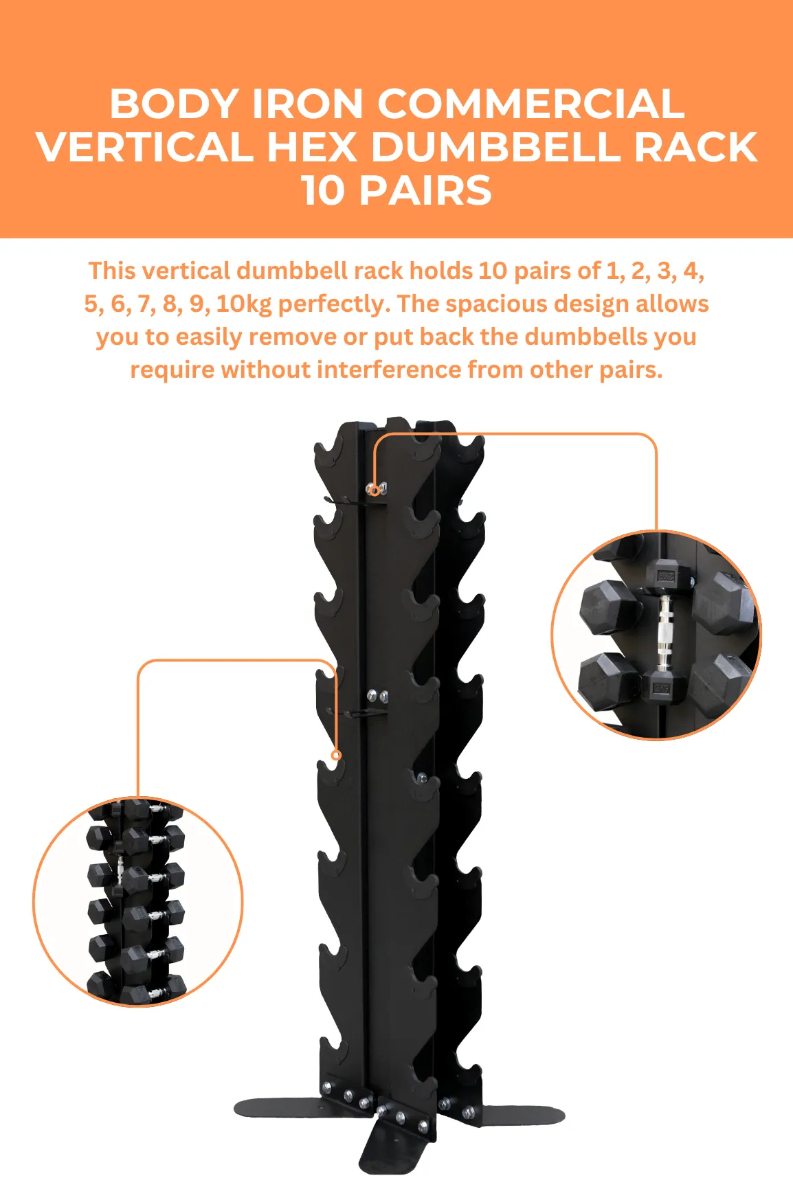 Body Iron Commercial Vertical Hex Dumbbell Rack 10 Pairs