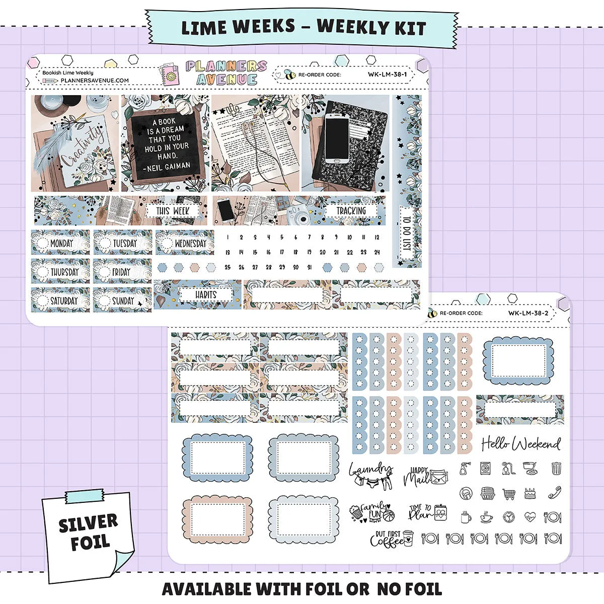 Weekly Planner Sticker Kit with Silver Foil for Book Lovers