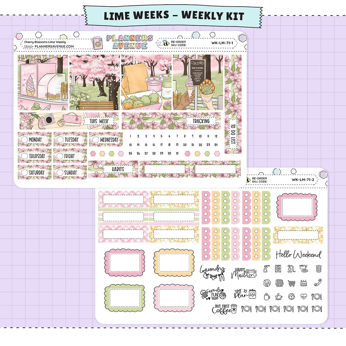 Cherry Blossoms Lime Weekly Planner Sticker Foiled Kit (GOLD FOIL)