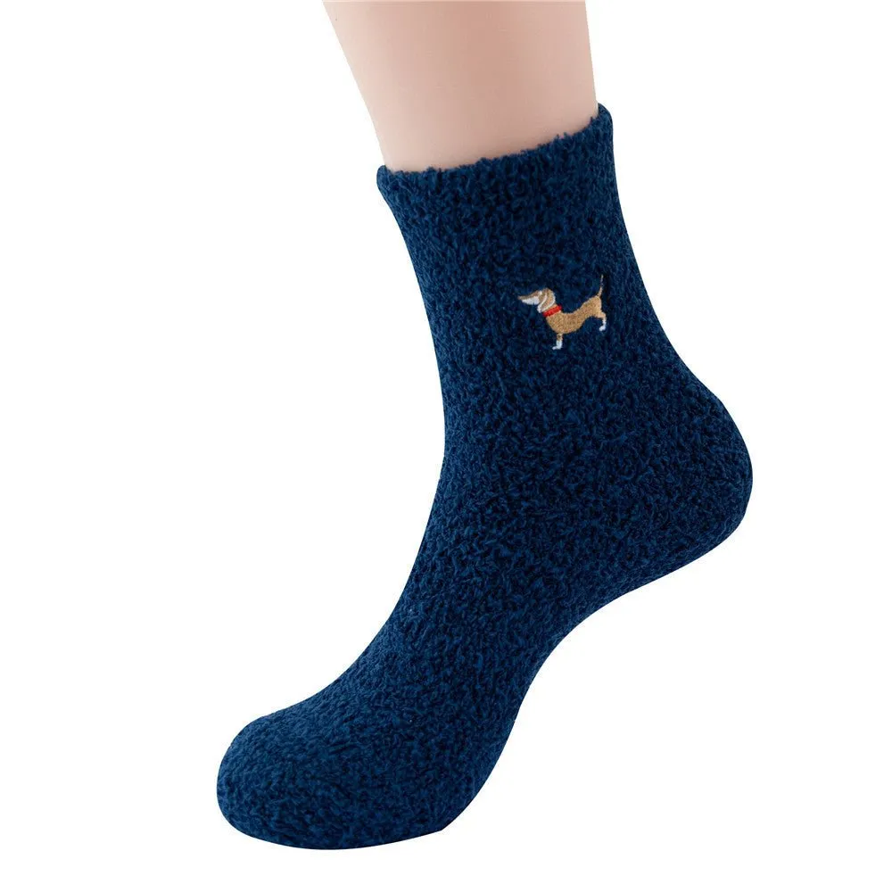 Coral Velvet Sausage Dog Medium Tube Thickened Socks