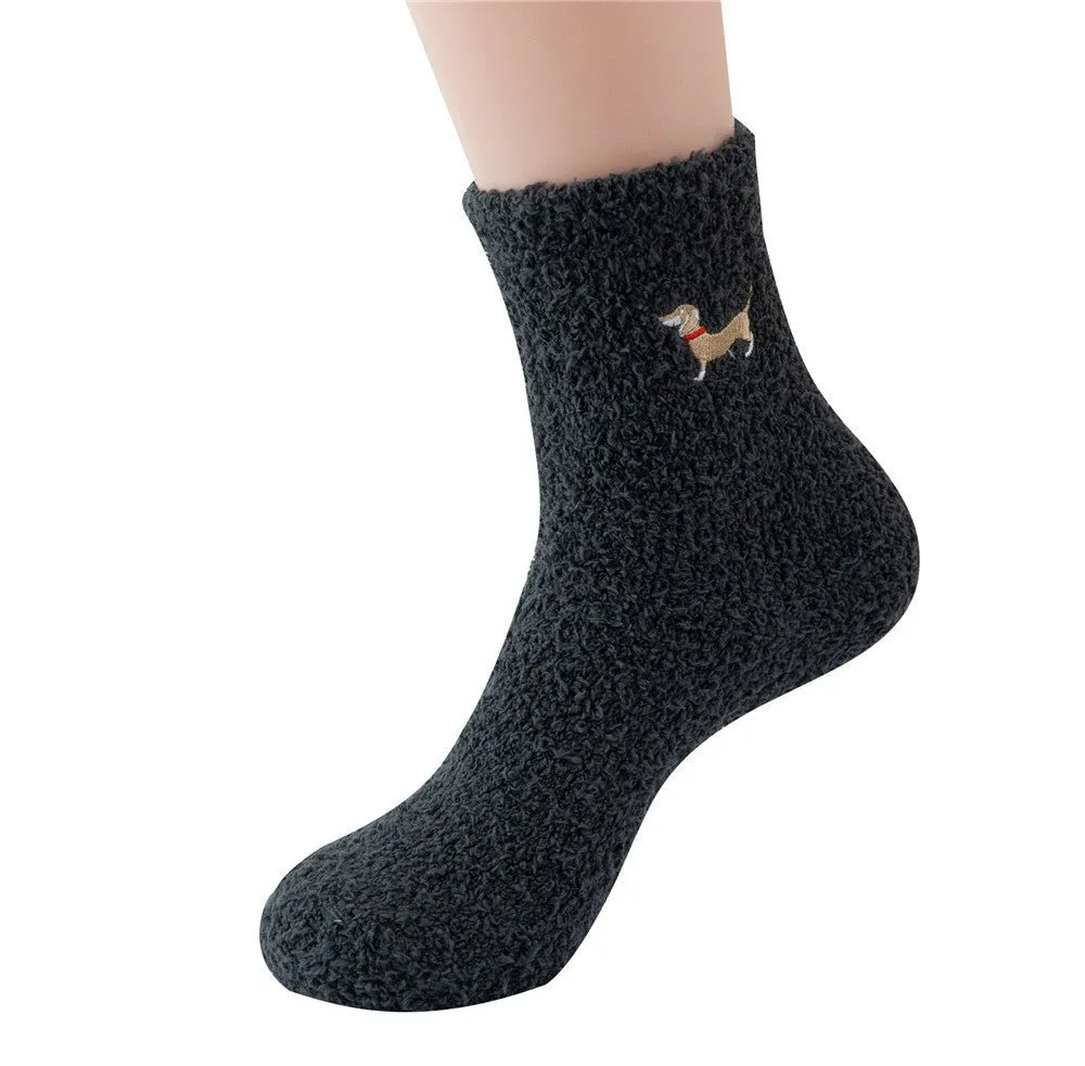 Coral Velvet Sausage Dog Medium Tube Thickened Socks