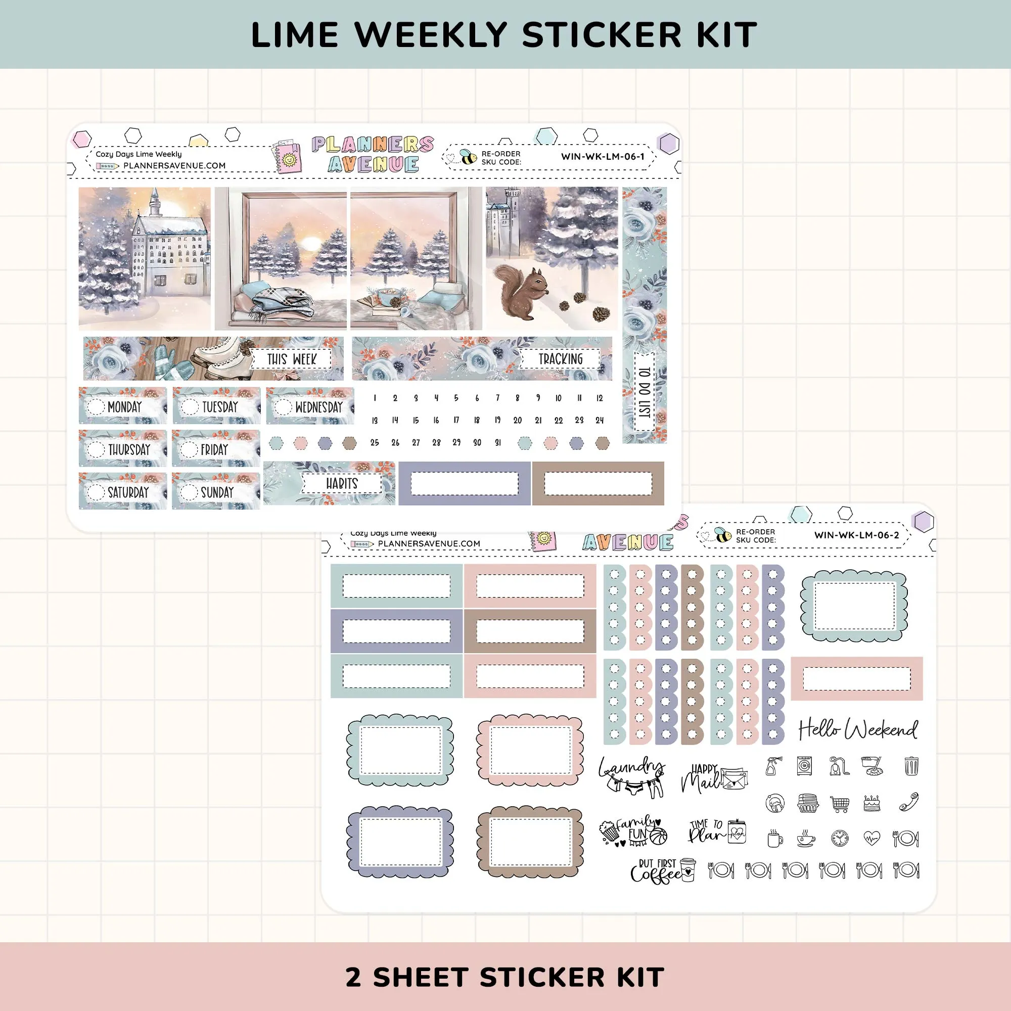 Cozy Days Lime Weekly Planner Sticker Foiled Kit (HOLO SILVER FOIL)