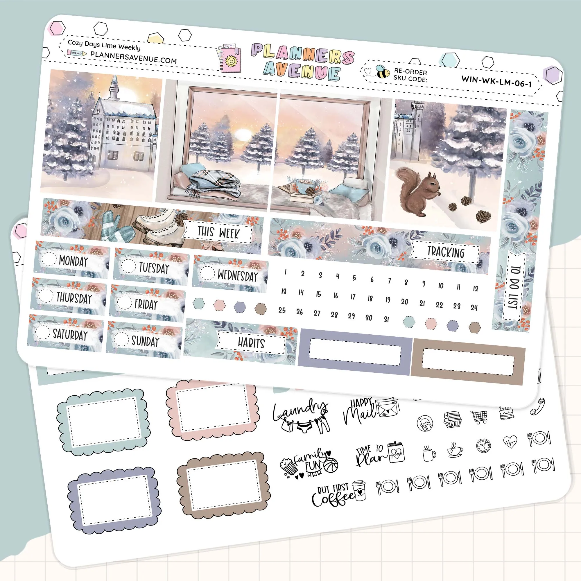 Cozy Days Lime Weekly Planner Sticker Foiled Kit (HOLO SILVER FOIL)