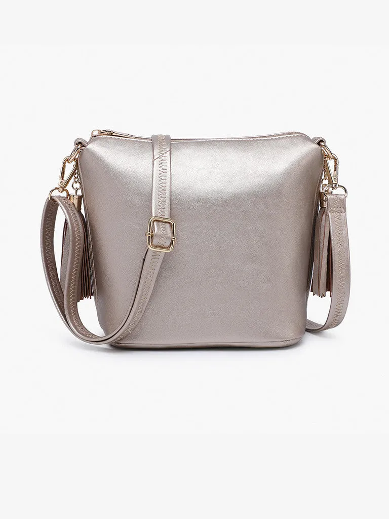 Dylan Crossbody w/ 2 Side Tassel Zippers in Champagne