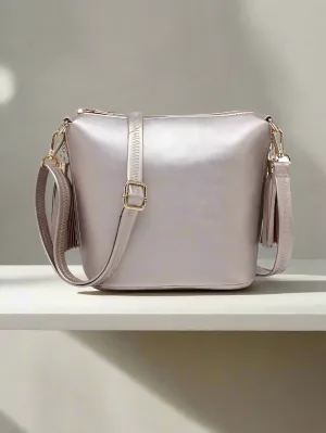 Dylan Crossbody w/ 2 Side Tassel Zippers in Champagne