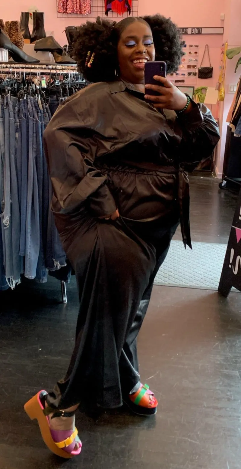 Eloquii Black Silky Collared Jumpsuit with Tie Belt, Size 28