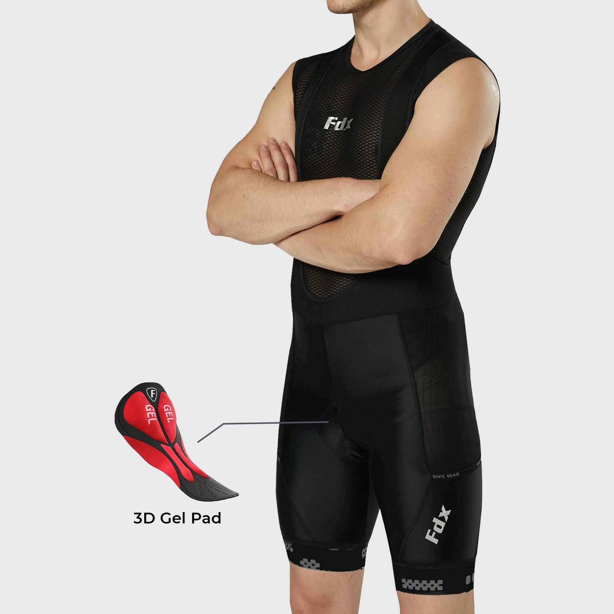 Fdx All Day Black Men's Gel Padded Summer Cycling Cargo Bib Shorts