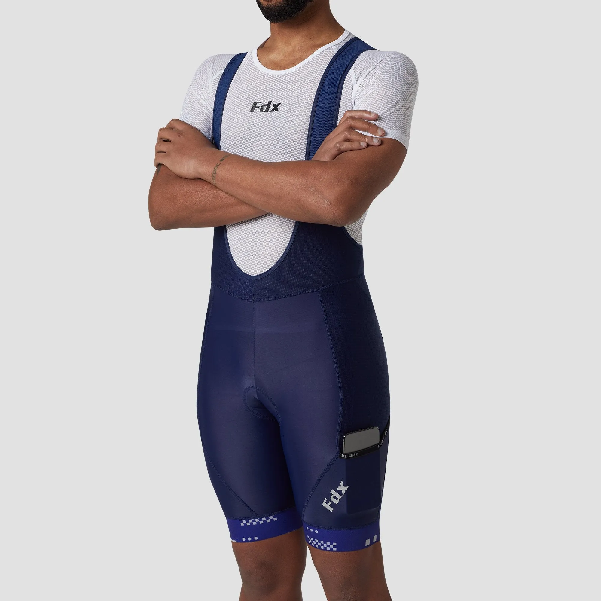 Fdx All Day Navy Blue Men's Gel Padded Summer Cycling Cargo Bib Shorts