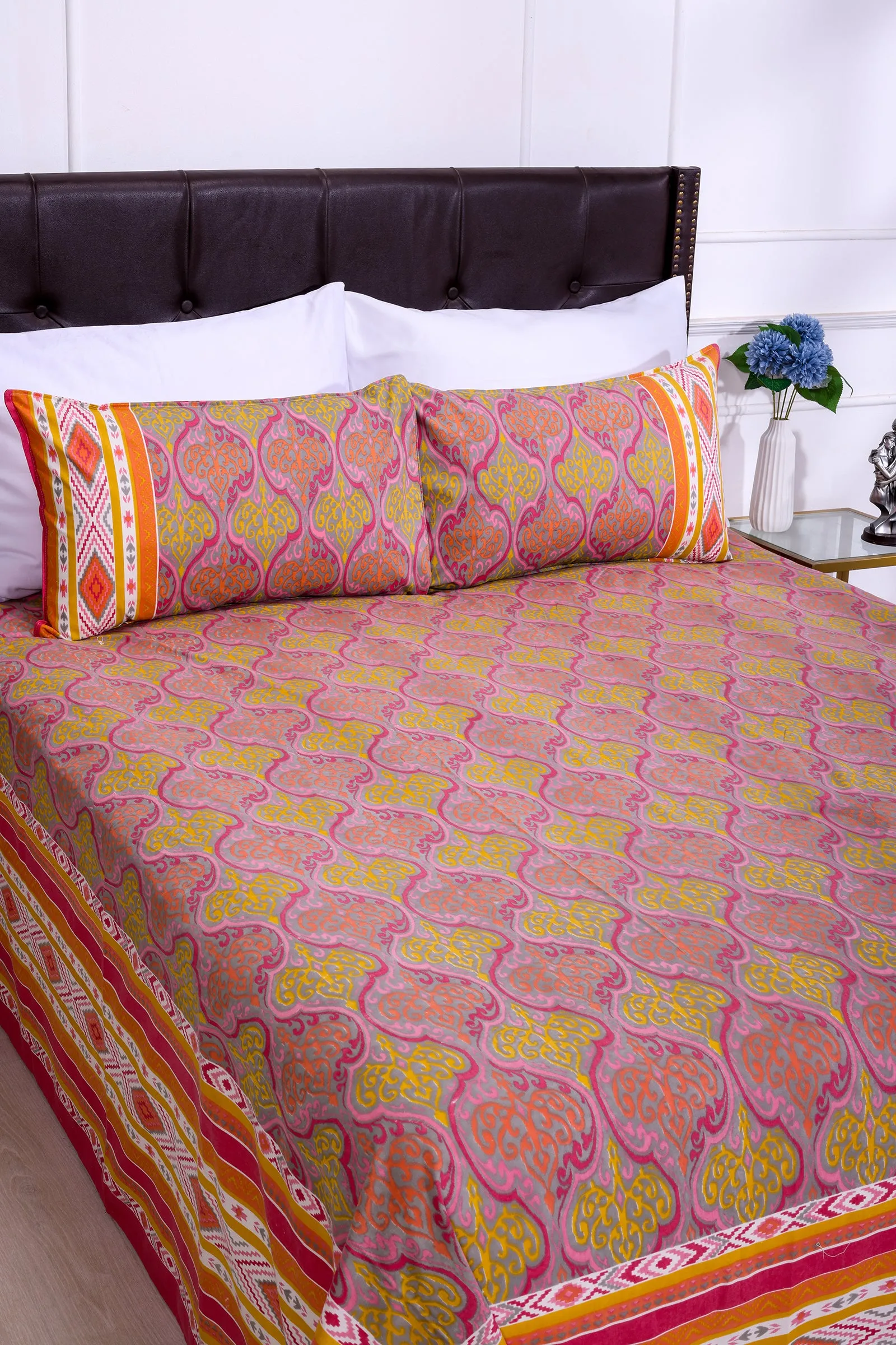 Ikkat Divine Pink Cotton Bedsheet