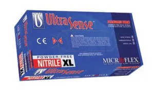 Microflex Medium Blue 9.5" UltraSense 3 1/2 mil Nitrile Ambidextrous Non-Sterile Powder-Free Disposable Gloves With Textured Fingers Finish And Beaded Cuffs (100 Each Per Box)