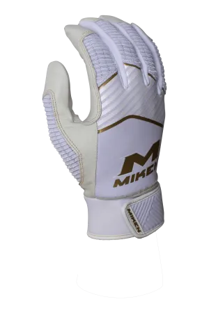 Miken Softball MK7X Adult White and Gold Batting Gloves: MBGGLD-WHT