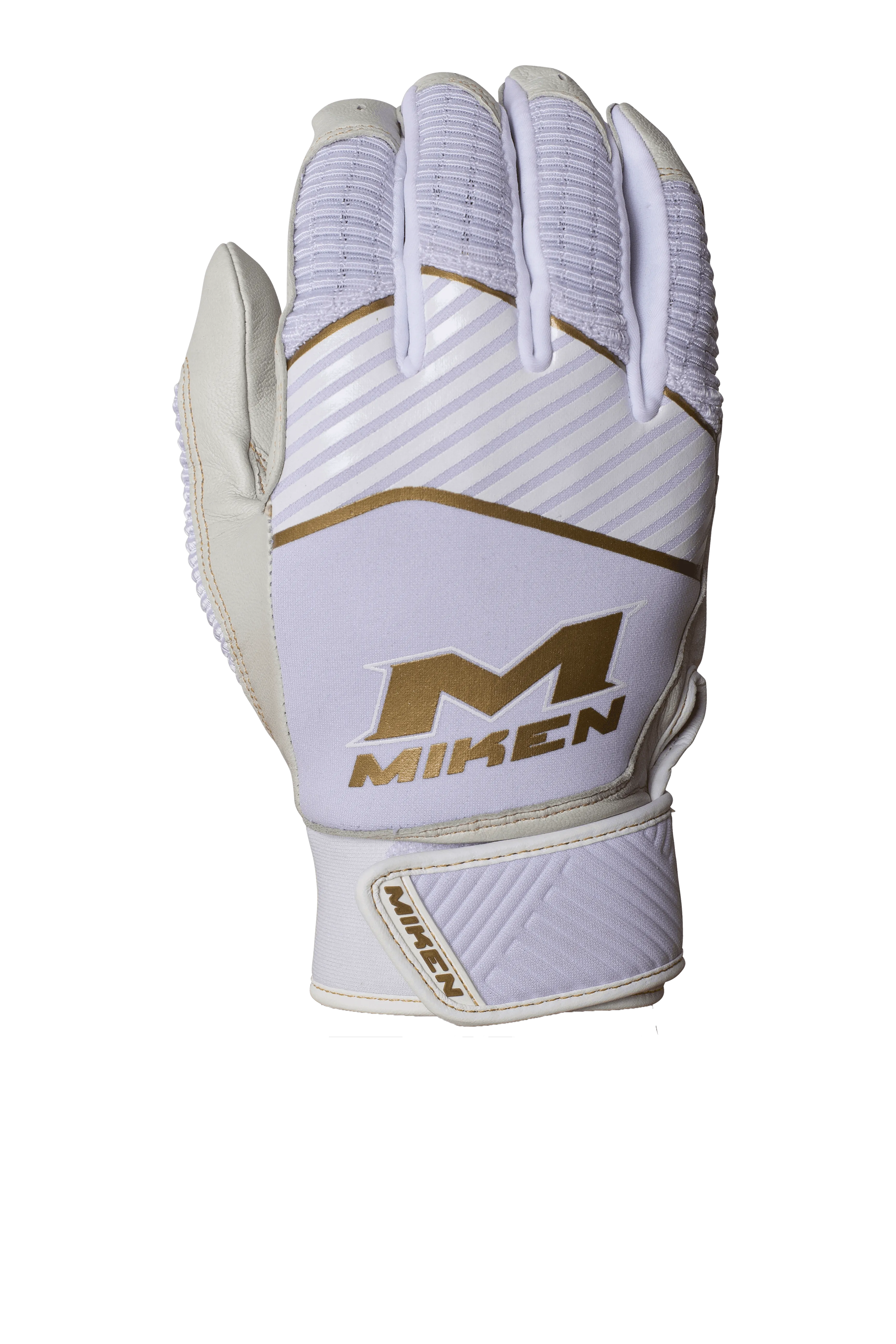 Miken Softball MK7X Adult White and Gold Batting Gloves: MBGGLD-WHT