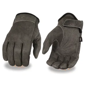 Milwaukee Leather MG7511 Men's Grey Leather Gel Padded Palm Short Wrist Motorcycle Hand Gloves W/ Full Panel Cover