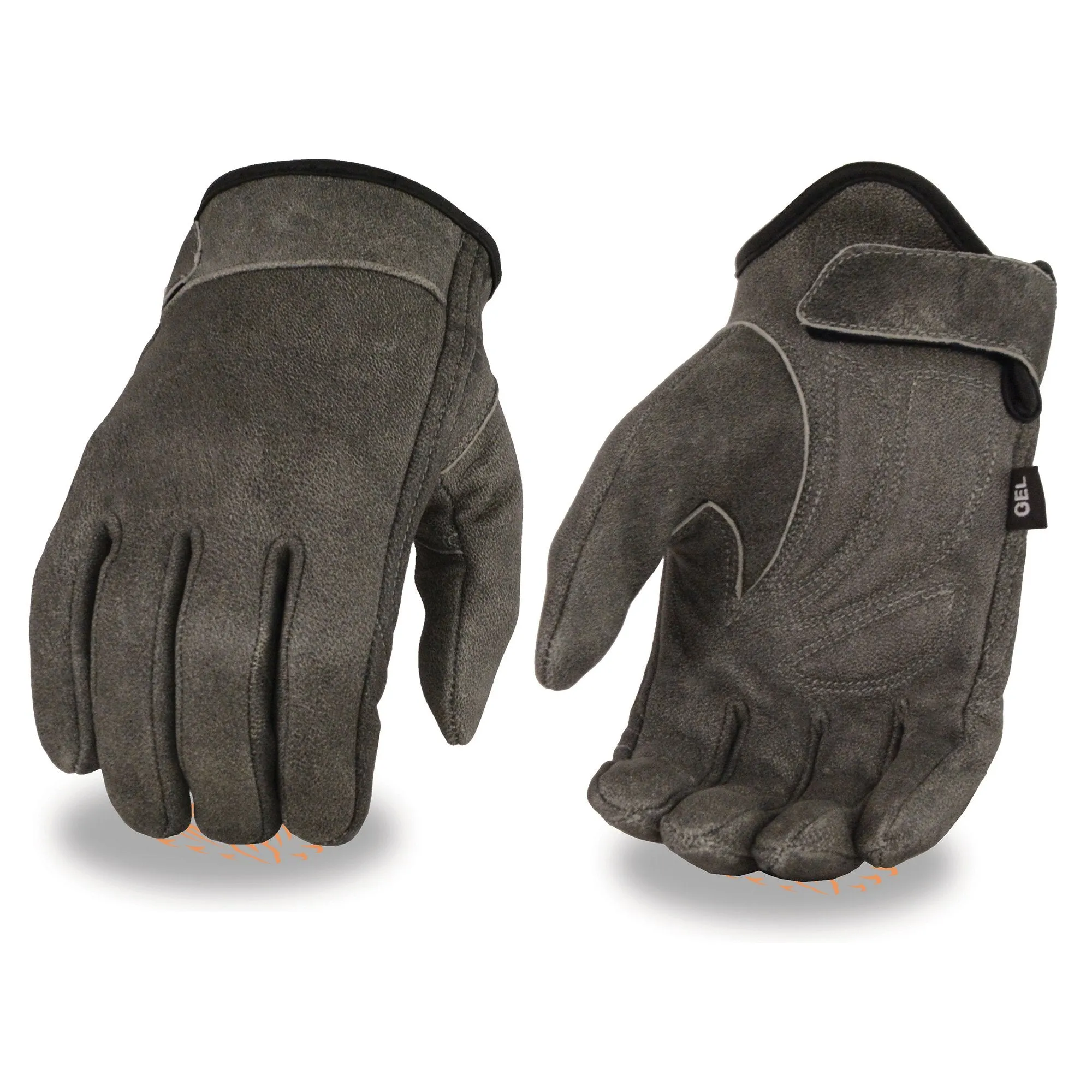 Milwaukee Leather MG7511 Men's Grey Leather Gel Padded Palm Short Wrist Motorcycle Hand Gloves W/ Full Panel Cover