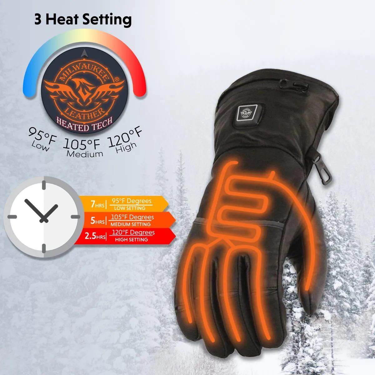 Milwaukee Leather MG7513 Men's Black Heated Gauntlet Waterproof Winter Gloves with i-Touch