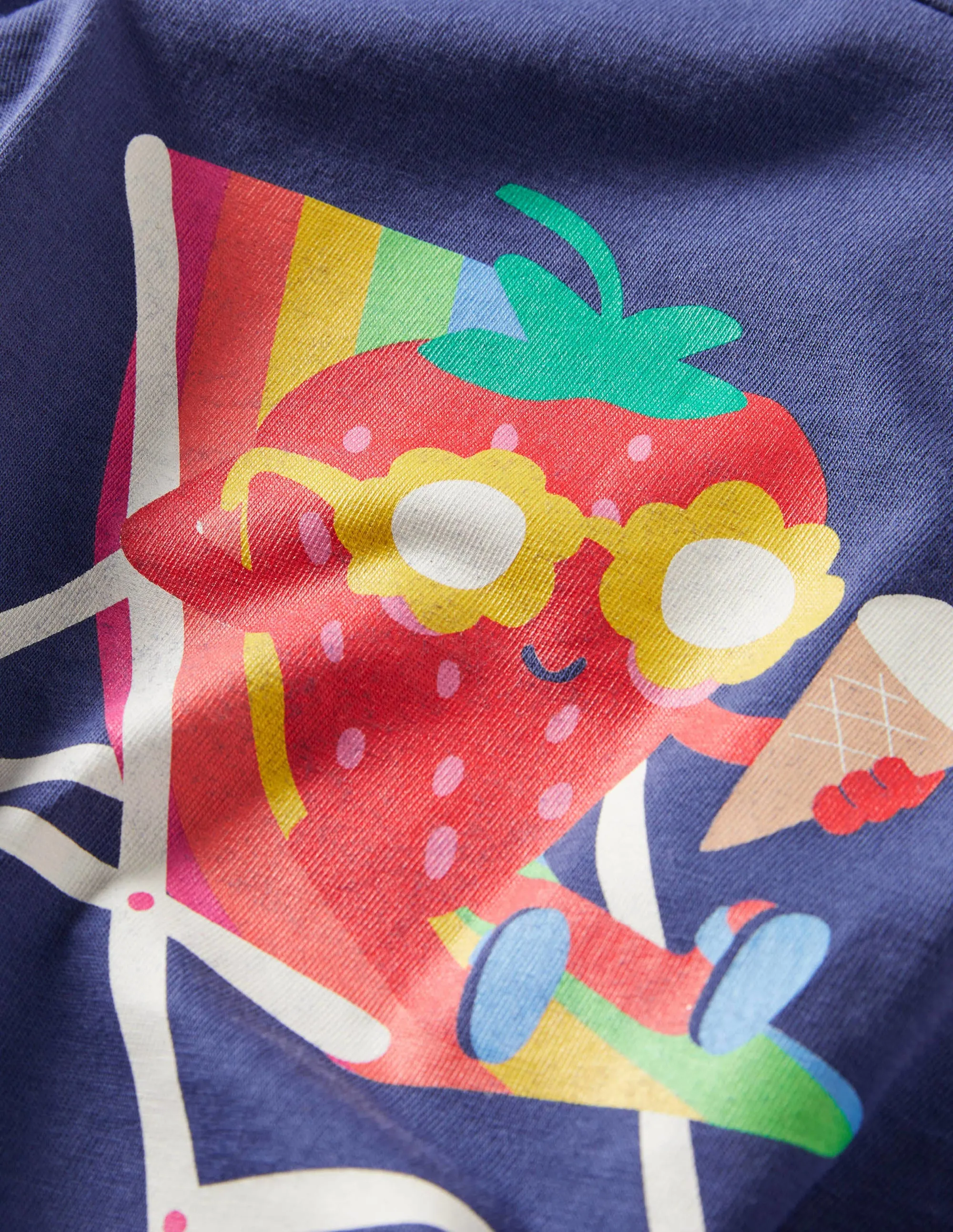 Navy Strawberry Detail Graphic T-shirt-Starboard Blue Strawberry