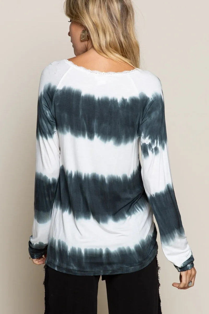 POL Dip Dyed Indigo And White Long Sleeve Tee