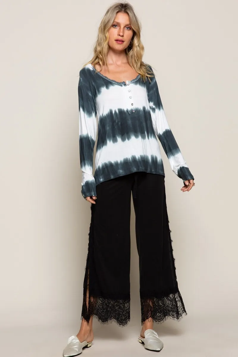 POL Dip Dyed Indigo And White Long Sleeve Tee