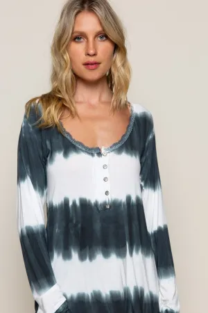 POL Dip Dyed Indigo And White Long Sleeve Tee