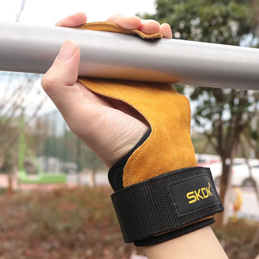 SKDK Leather Weight Lifting Gloves Women Men Training Workout Body Building Grip