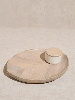 Westside Home Beige Wooden Leaf Design Chip and Dip