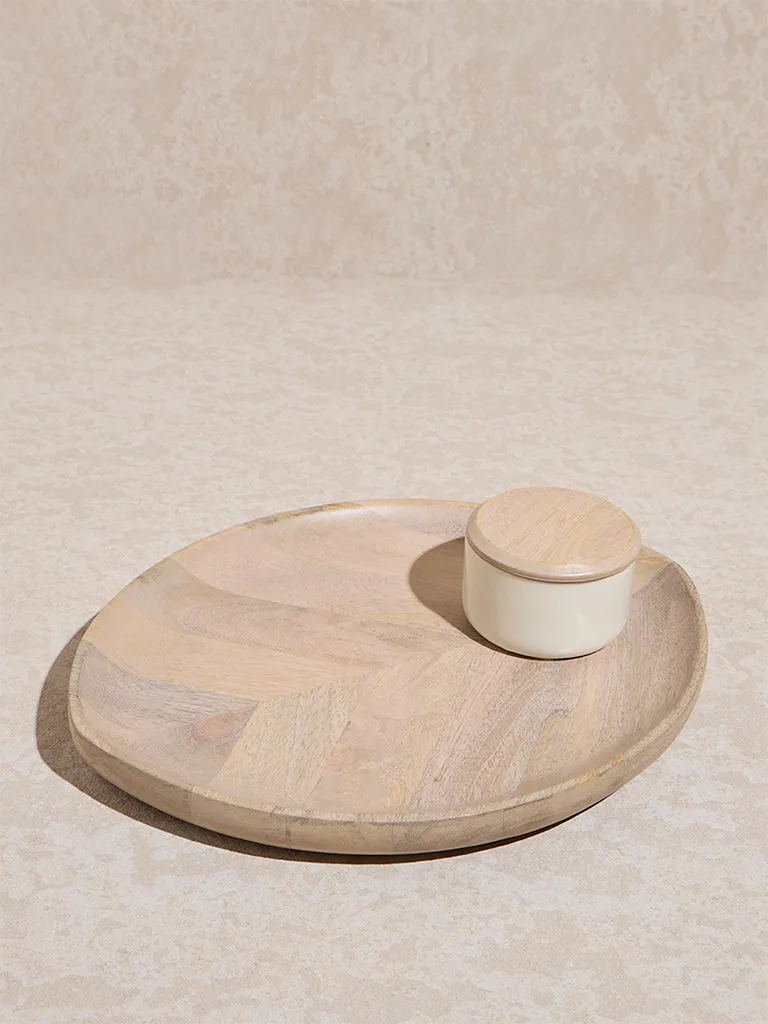 Westside Home Beige Wooden Leaf Design Chip and Dip